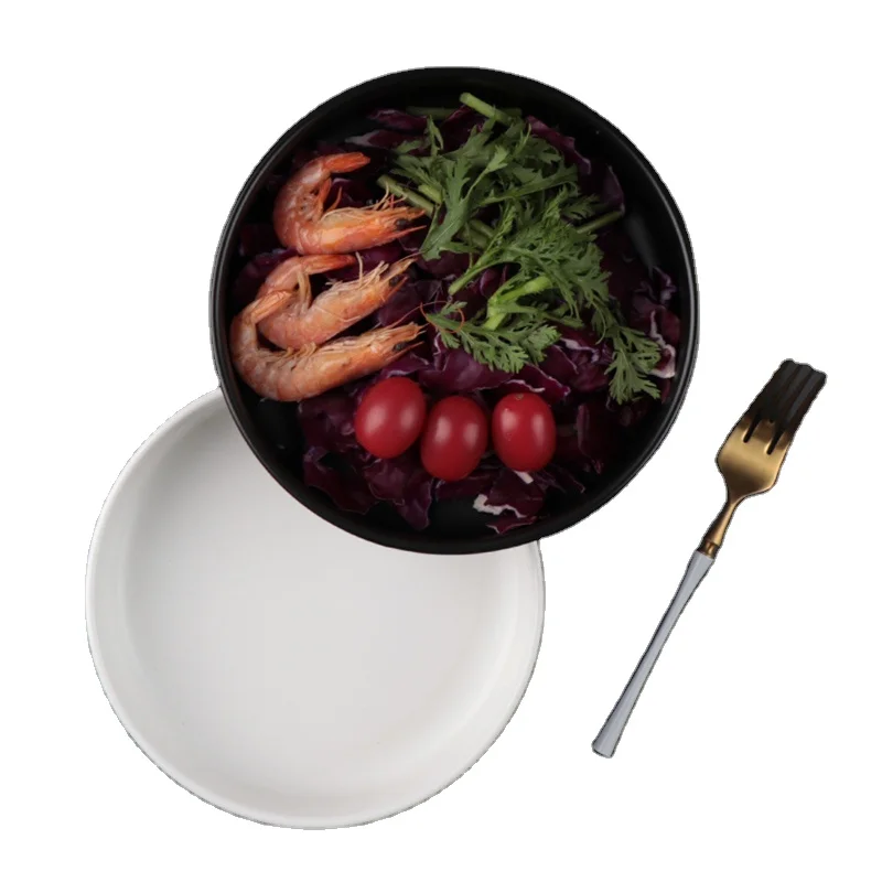 Кухонная тарелка Белые и черные тарелки по индивидуальному заказу Цвета и логотипы Посуда для вечеринок и столовые приборы для ресторана отеля