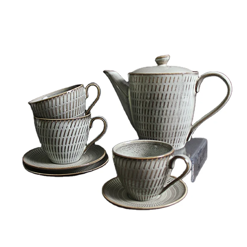 Керамический деревенский чайный набор, набор чайников, винтажные кофейные кружки, чашки, оптовая продажа, керамический чайный сервиз из костяного фарфора