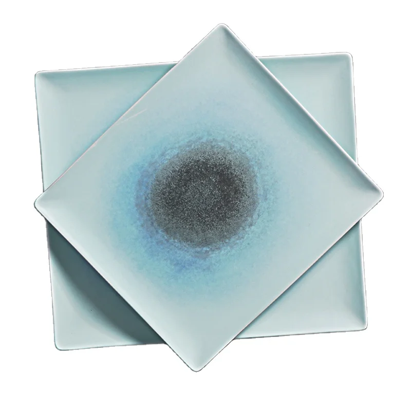 Посуда ручной работы, квадратные матовые синие тарелки, фарфоровая посуда для ресторана, кафе отеля
