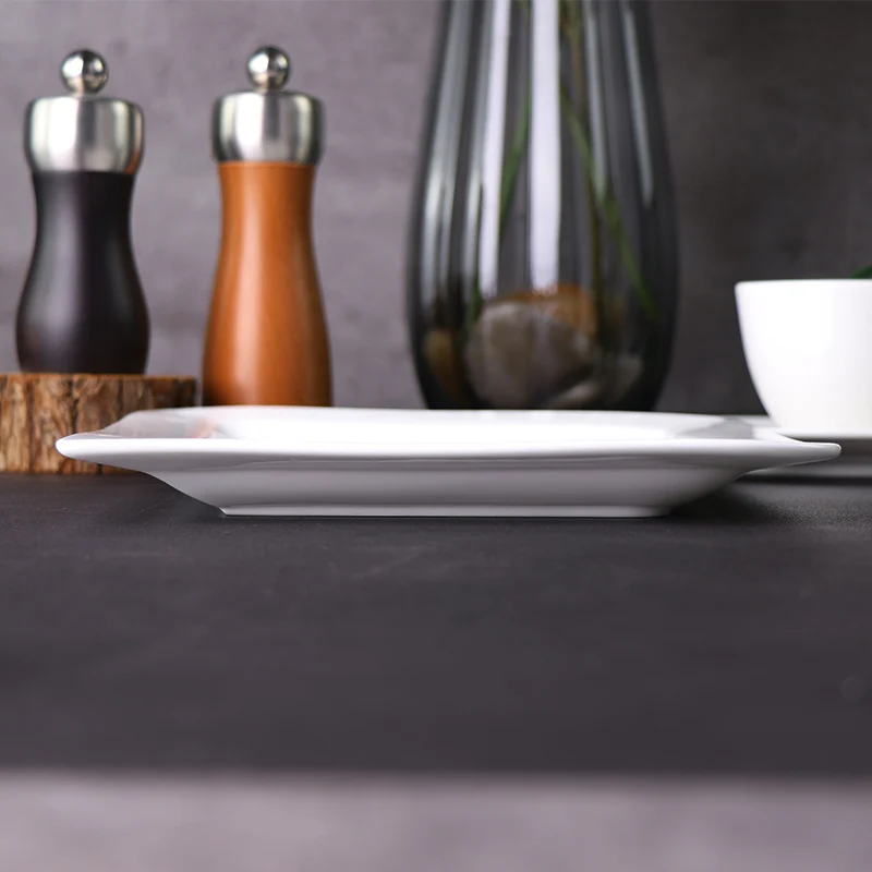 Оптовая продажа, горячая распродажа, изысканные белые квадратные фарфоровые тарелки, белые фарфоровые тарелки квадратной формы