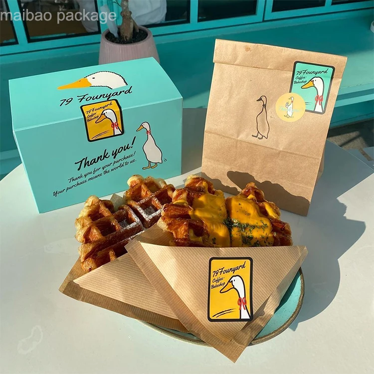Упаковочная коробка для пончиков с индивидуальным логотипом, печенья, вафель, одноразовая бумажная коробка для сладкого десерта, упаковка для пищевых продуктов, коробки для шаурмы, макарон, коробки на вынос