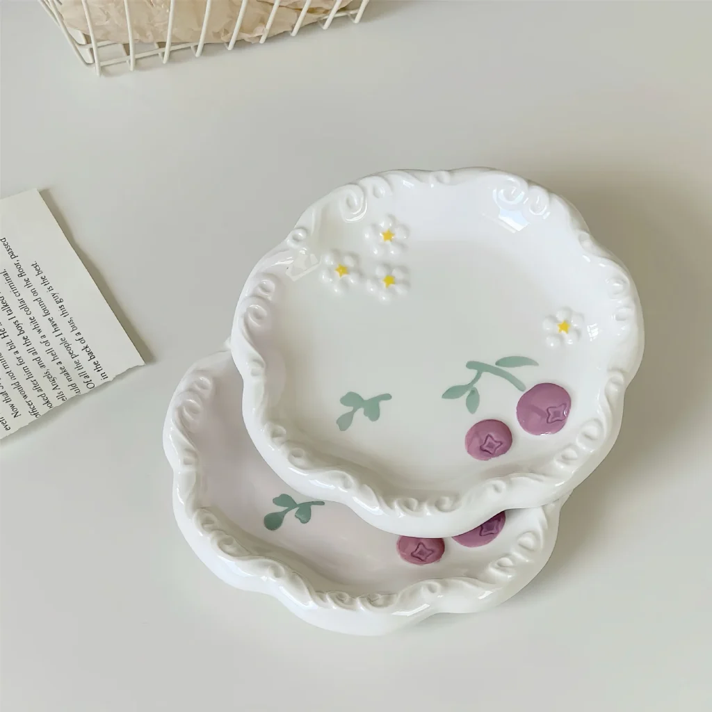 Creative 6-Inch Ceramic Plate for Breakfast Dessert or Cake Fruit-Printed Dinnerware Set Snack Home Servingware