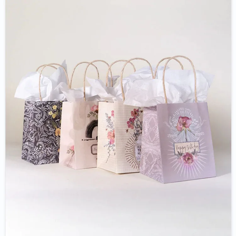 Маленькая коричневая, черная, белая, индивидуальная печать, бутик, подарочная упаковка, упаковка для ювелирных изделий, сумка для покупок из крафт-бумаги с ручками