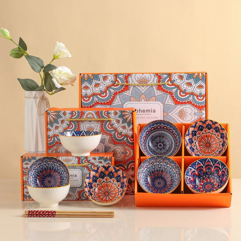 Bohemian Bowls Chopsticks Blue and White Ceramic Tableware Set Gift Bowls Wedding Returns Event Gifts Plates and Bowls Set