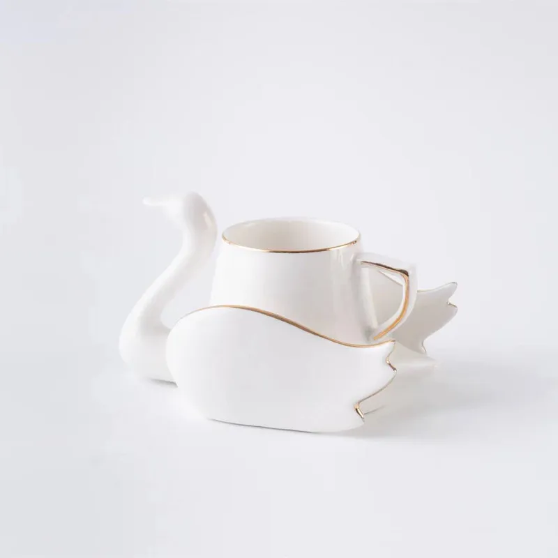 Nordic Gold Rim Ceramic Coffee Cup Mug Creative Swan Tea Cup and Saucer Set