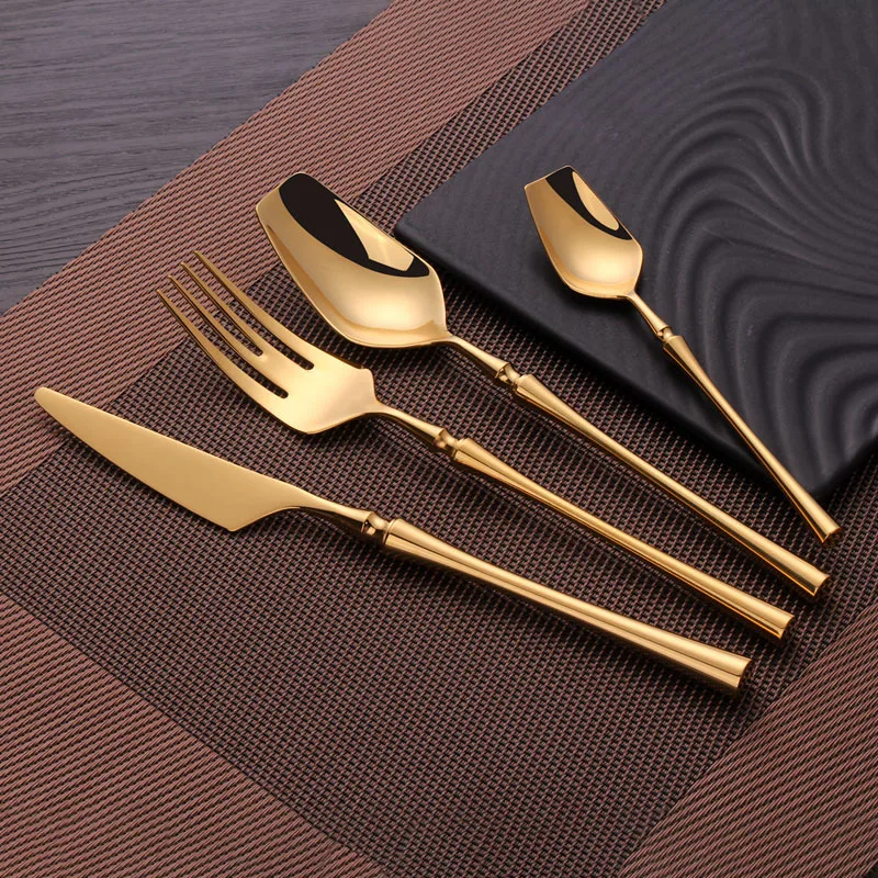 304 Stainless Steel Royal Gold Plated Cutlery Flatware Steak Cutlery Spoon Set 4 in 1 Cutlery Set