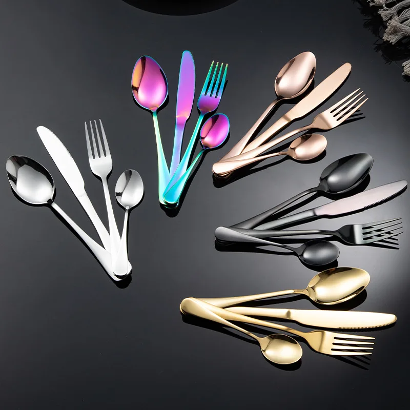 Sustainable Stainless Steel Cutlery Set in Black Silver Rose Gold Kitchen Knife Fork Dinner Spoon Flatware Collection