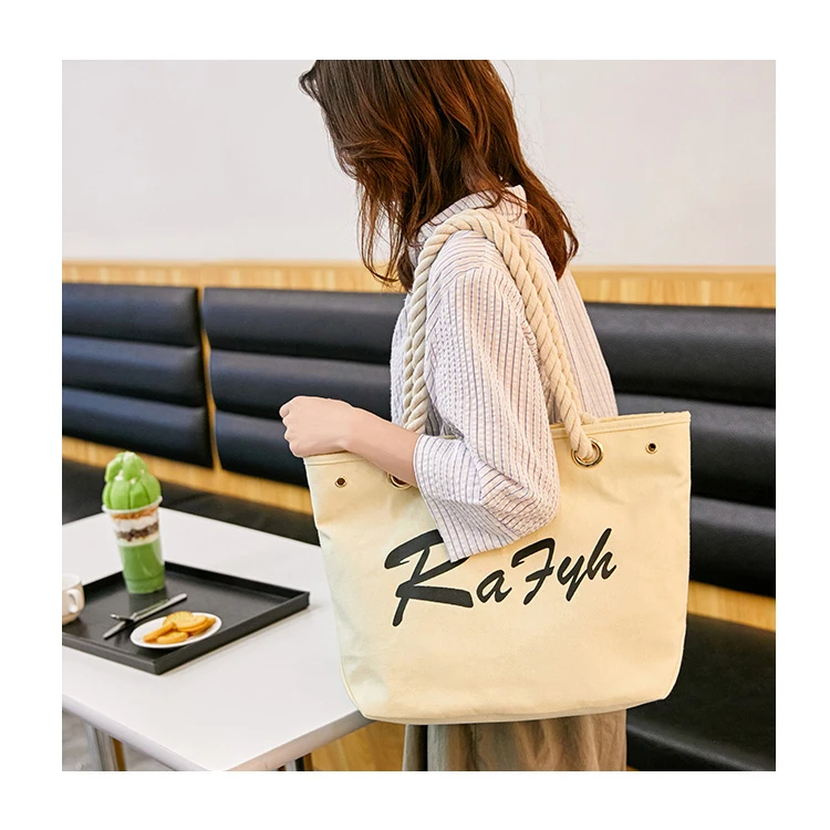 Персонализированная модная перерабатываемая экологически чистая сумка для покупок из необработанного хлопка с боковой стороны плеча Хлопковая сумка-тоут с веревочной ручкой
