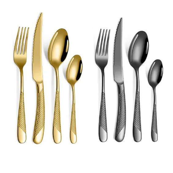24 Pieces Luxury Elegant Stainless Steel Steak Golden Silver Knife Fork Wedding Cutlery Wedding Cutlery Set