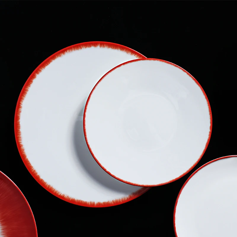 Новые красные блюда из костяного фарфора и тарелки, изысканный китайский обеденный набор, роскошный современный набор посуды для ресторанов