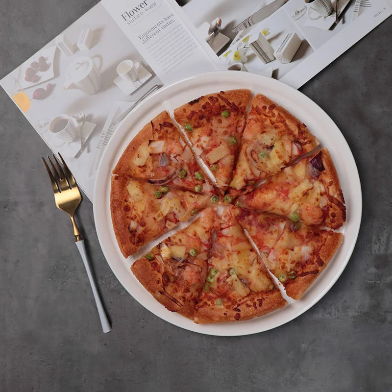 Современная круглая форма сервировочной тарелки для пиццы, фарфоровая керамическая белая тарелка для пиццы, ресторан
