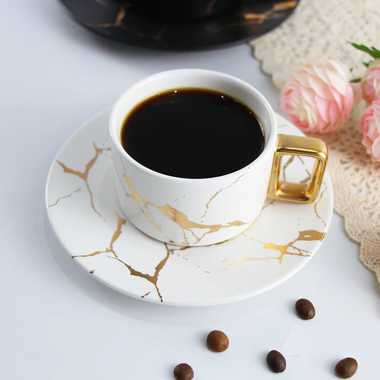 Мраморная чайная чашка Кофейный набор Посуда Набор чайных чашек 300 мл Мраморная керамическая кофейная чашка с блюдцем