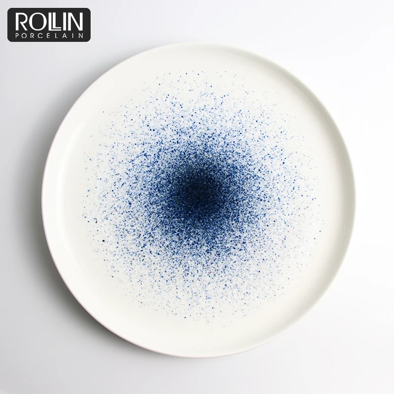 Бело-синяя банкетная посуда, обеденная тарелка, скандинавская посуда для еды и морепродуктов, столовая посуда для ресторана, фарфоровая обеденная тарелка для ресторана