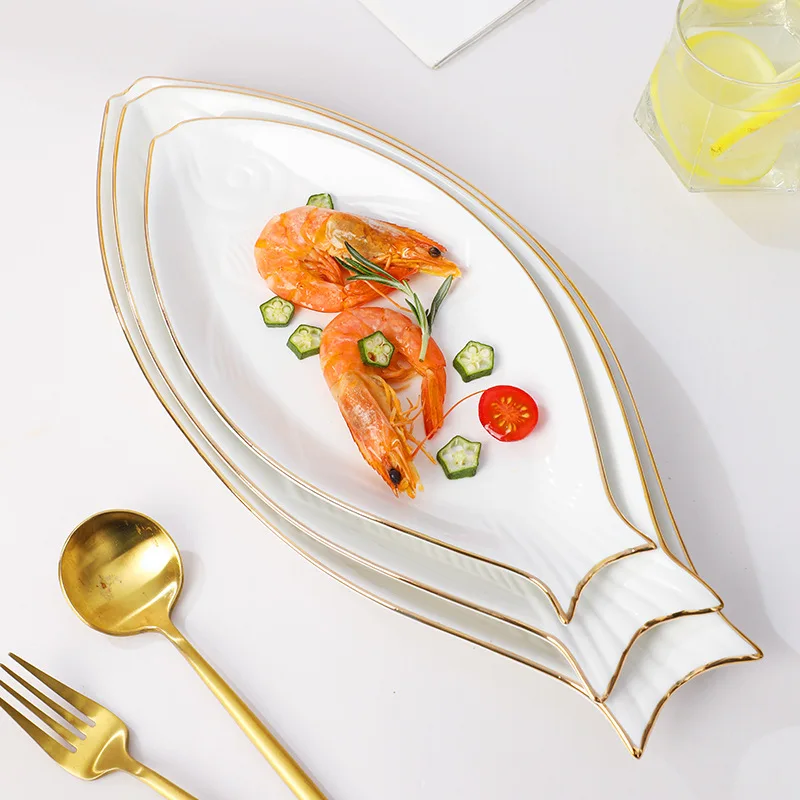 Wholesale Modern Creative White Fish-shaped Ceramic Dinner Plates Pottery Plates for Wedding & Home Use for Restaurant Home Use