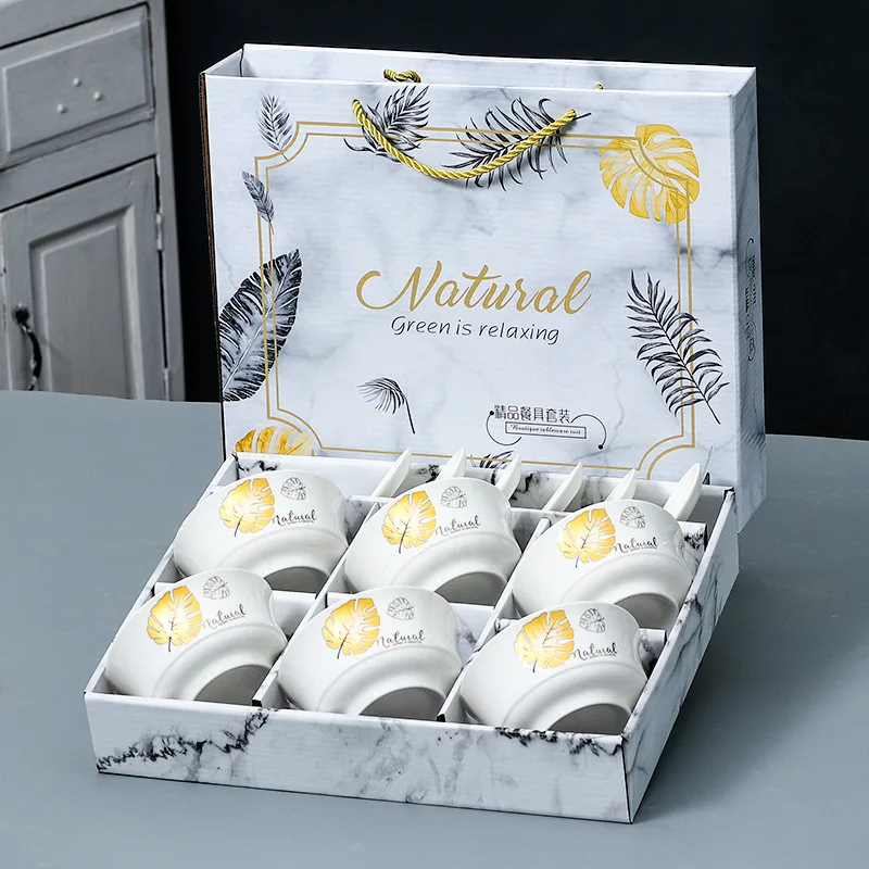 Household Bowl White Porcelain Bowl Gift Box Gift-Giving Ceramic Dinnerware Set