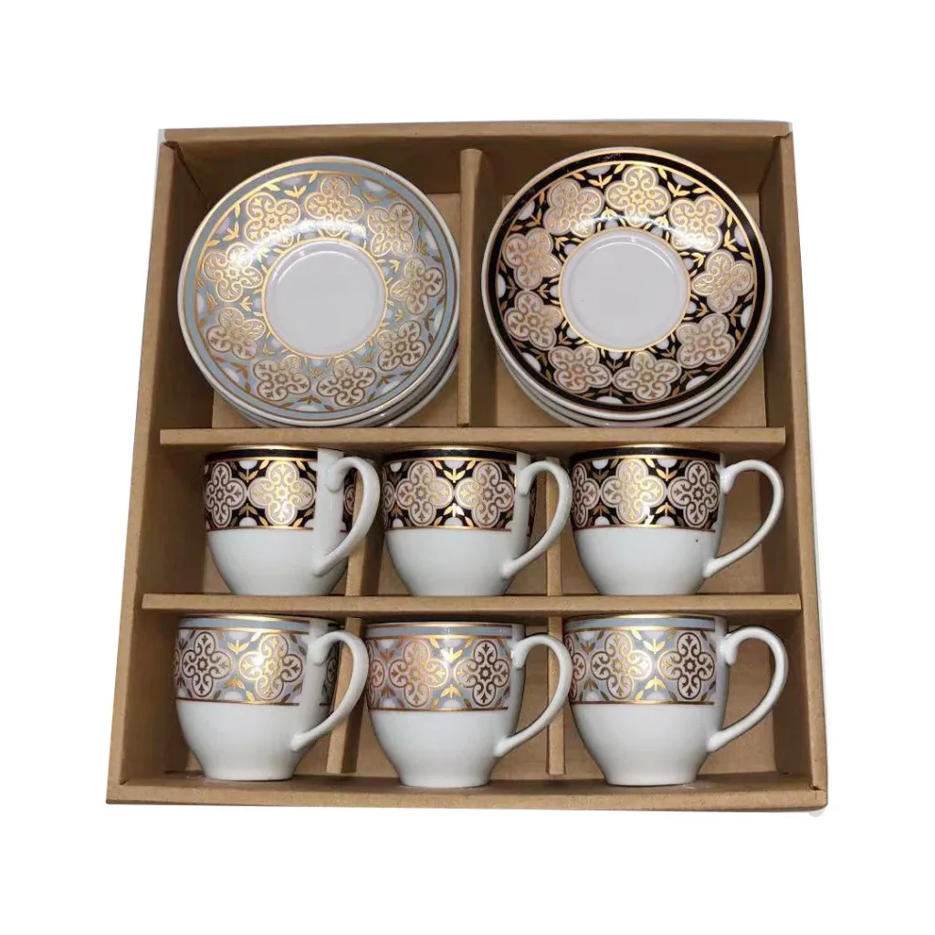Small Porcelain Arab Gold Coffee Cups and Saucers 6pcs Turkish Espresso Coffee Cup Dish Set