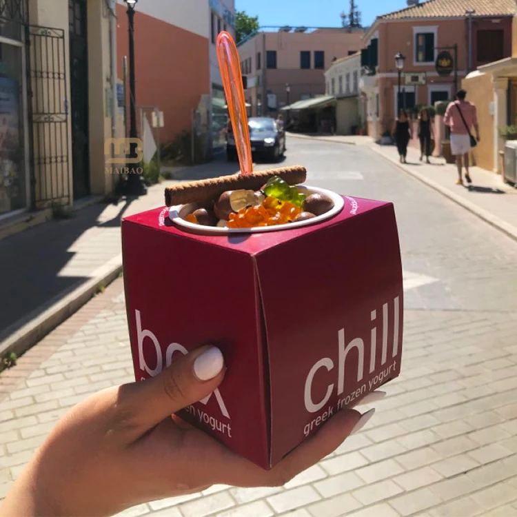 Упаковка для пищевых продуктов, чашка для йогурта с бумажной коробкой, чашка для мороженого, бумажная упаковка, одноразовая чашка для смузи, десерта, квадратные коробки