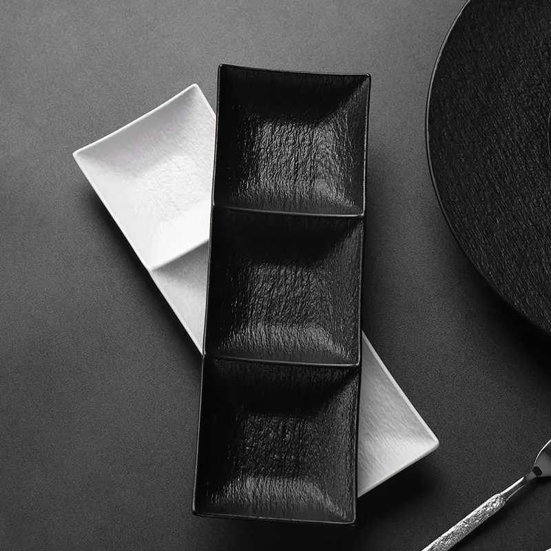 Посуда для ресторана, черно-белая, цвета на заказ, тарелка с 3 отделениями, блюдце, сервировочная посуда для кейтеринга