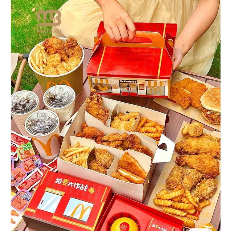 Коробка для закусок Happy Meal для всей семьи, жиронепроницаемая упаковка для фаст-фуда, жареный куриный наггетс, картофель фри, гамбургер, бумажная коробка