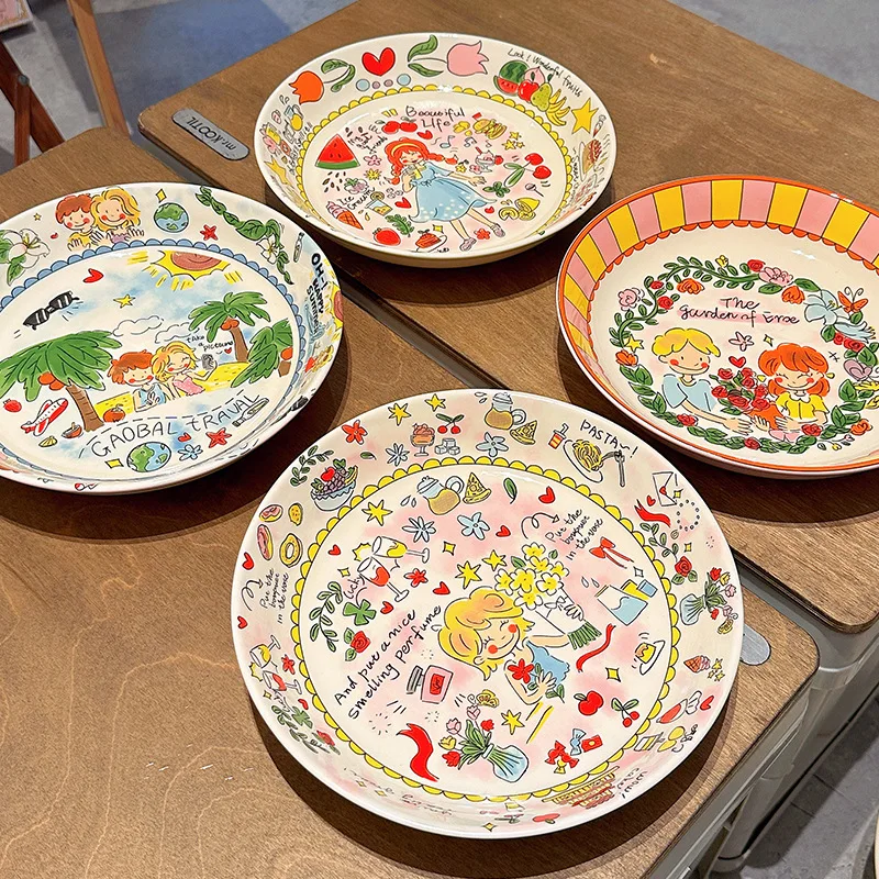 New Creative Unique Cartoon Cream Style Ceramic Tableware Household Creative Ceramic Plate Cup Bowl Wholesale