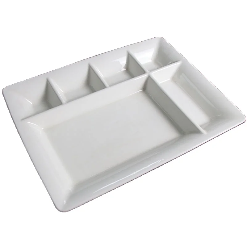 Тарелки с отделениями для столовой посуды оптом 6 в 1, фарфоровая посуда для отелей