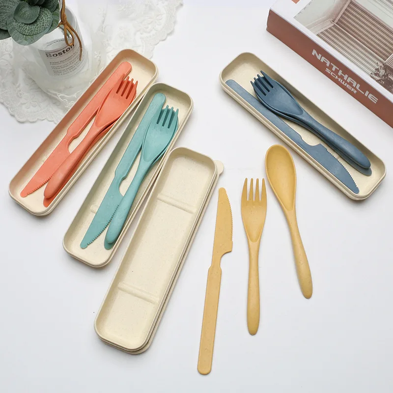 Компостируемый набор посуды из пшеничной соломы, вилка, нож, ложка, посуда из экологически чистого материала