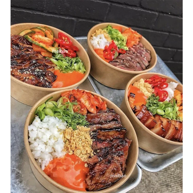 Одноразовая биоразлагаемая 750 мл салат салат из карафта на заказ на заказ салат с крышкой убрать рис горячей упаковкой бумажной чаши бумаги