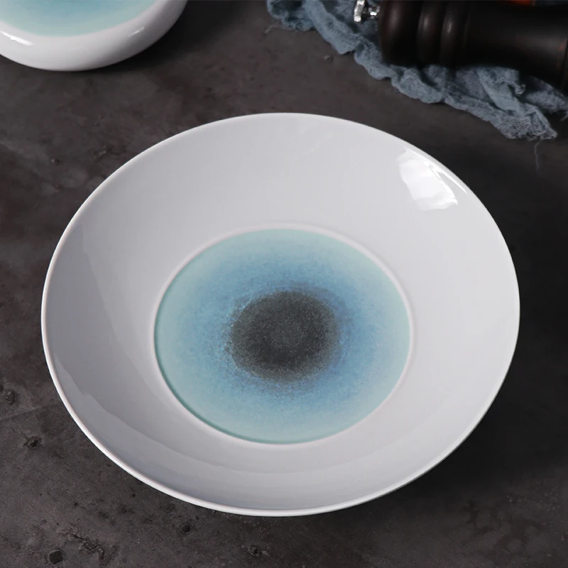 Поставки ресторанных тарелок, скандинавская фарфоровая посуда, синяя круглая фарфоровая тарелка, оптовая продажа, керамическая посуда, тарелки для мероприятий