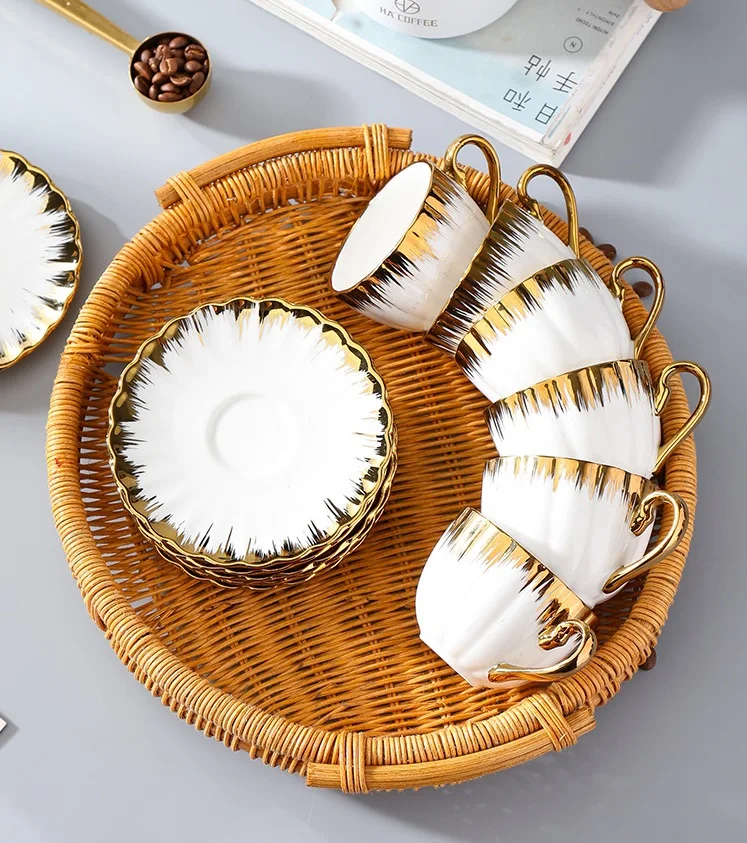 Luxury Modern European Electroplated Ceramic Coffee Cup and Dish Set Reusable Water Cup With Gift Mark