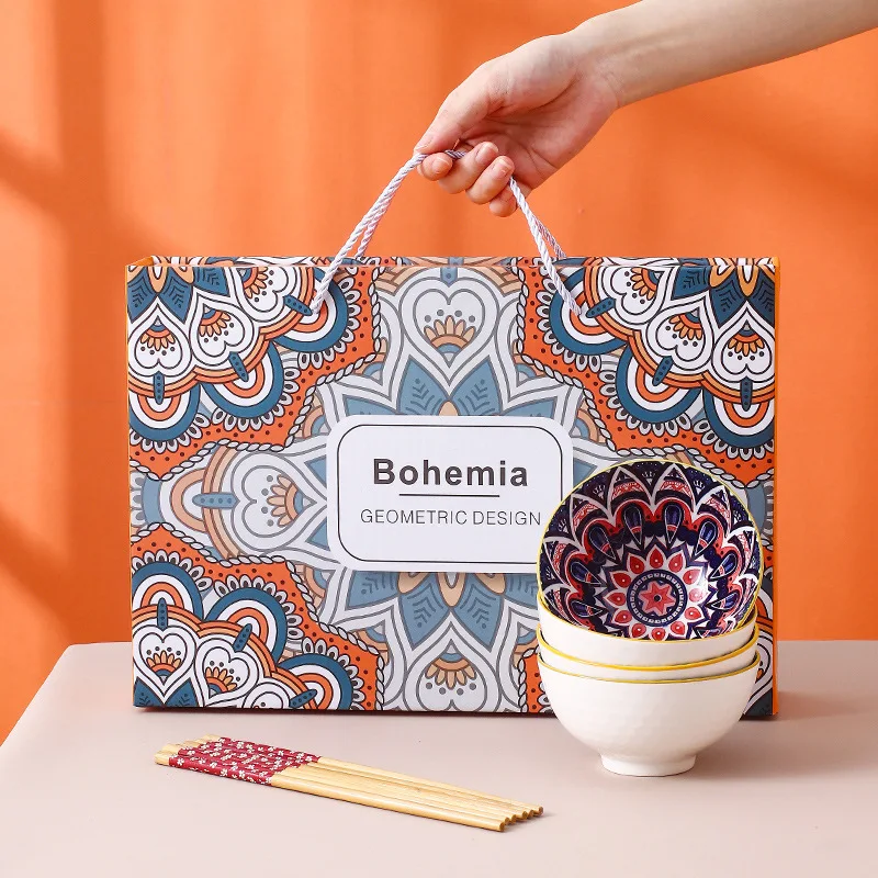 Bohemian Bowls Chopsticks Blue and White Ceramic Tableware Set Gift Bowls Wedding Returns Event Gifts Plates and Bowls Set