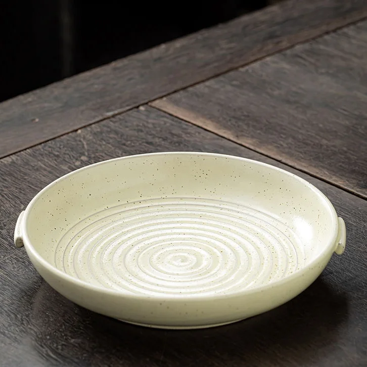 Vintage Coarse Pottery Double Ear Plates Hotel Restaurant Dishes Tableware Home to Make Old Deep Dish