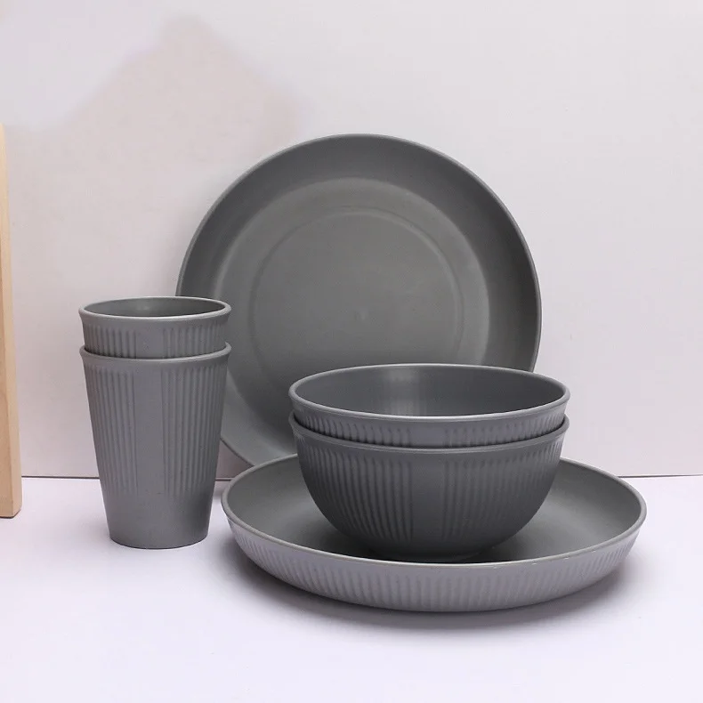 Экологичный набор столовой посуды из пшеничной соломы, легкая многоразовая посуда для повседневного использования
