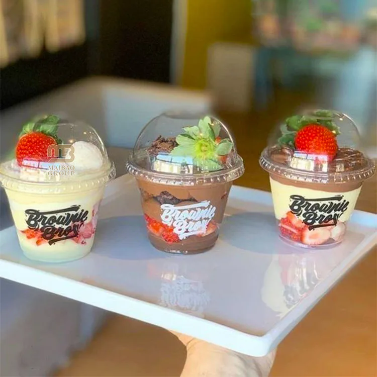 7 унций 9 унций персонализированные пластиковые стаканчики оптом одноразовые ПЭТ чашки для мороженого и десерта прозрачные 92 мм ПП чашки для клубничного шоколадного мусса