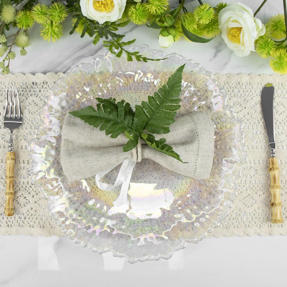 Красочное прозрачное свадебное зарядное устройство, элегантное необычное переливающееся украшение для ресторана, зарядное устройство для аренды на мероприятиях