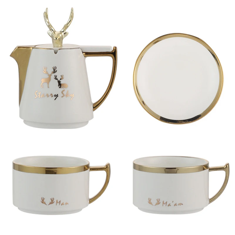 Wholesale Custom Porcelain Coffee Cup and Saucer Set European Design Style Tea Ceramic Christmas Mug for Home or Party Use