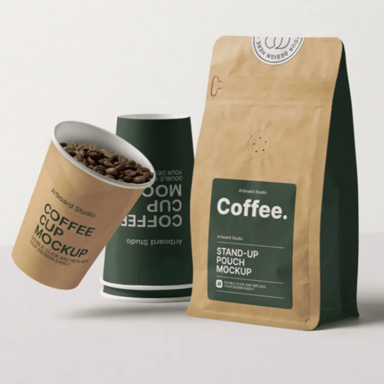 Настраиваемая спечатанная боковая шарнирка 250 г 500 г 1 кг экологически чистые биоразлагаемые компост пищевые продукты Kraft Pap