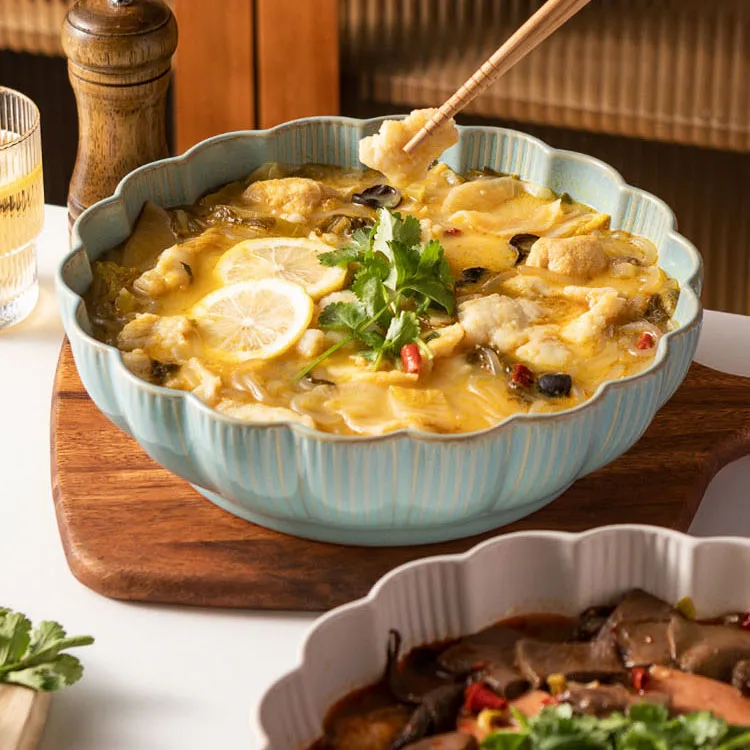 Chinese Household Food Salad Soup Bowl Poached Ceramic Bowl Large for Restaurant