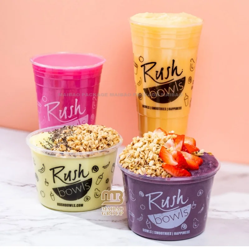 Индивидуальный логотип, 8/12/14/16/24/32 унции, контейнеры для фруктов и овощей, гастрономы на вынос, чашки для салата для домашних животных, пластиковые миски асаи