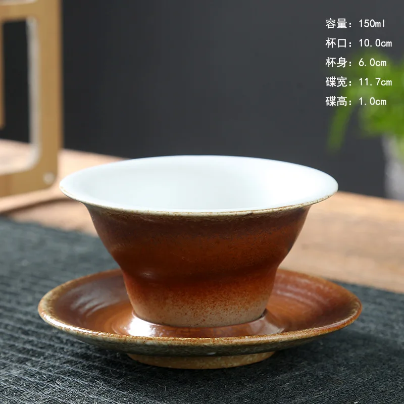 Vintage Rustic Style Pottery Ceramic Espresso Latte Coffee Mugs Ceramic Coffee Cup With Stoneware Saucer