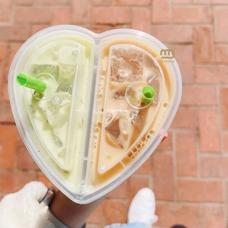 Одноразовые 22 унции сока, смузи, полипропиленовая пластиковая двойная чашка, 700 мл, кофейная чашка для чая Boba, разделенная стакан с крышкой, ПЭТ, пузырьковая чашка для чая, оптовая продажа