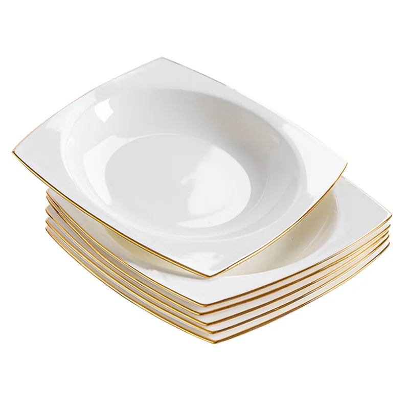 Wholesale European Style Ceramic Dish Fruit Dish Deep Dish Customized  White Square Dinner White Dinner Plates