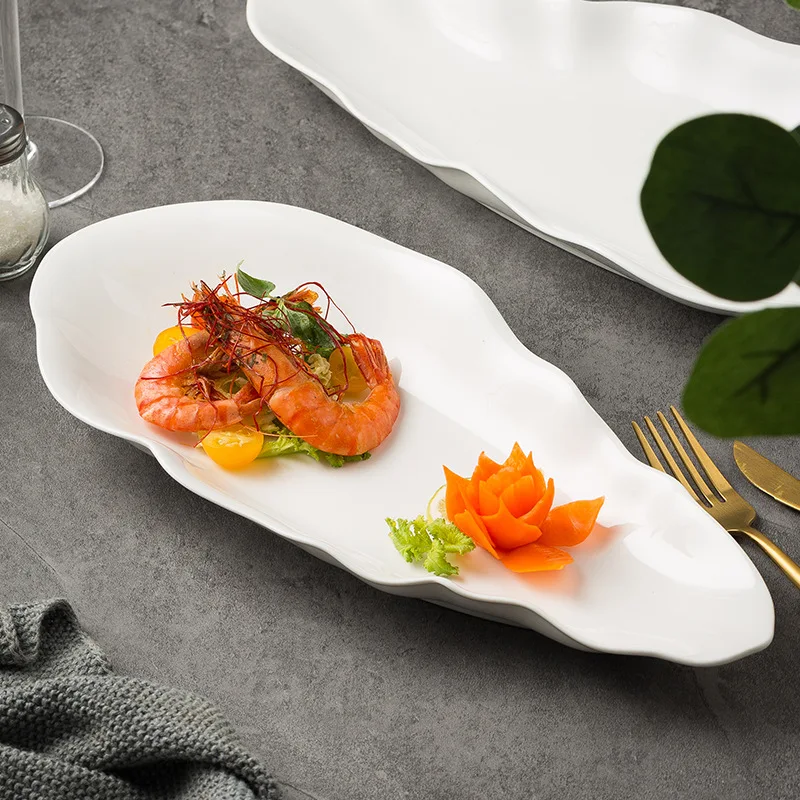 New High Quality Simple White Floral Disc Dinner Plate Ceramic Dinner Plate