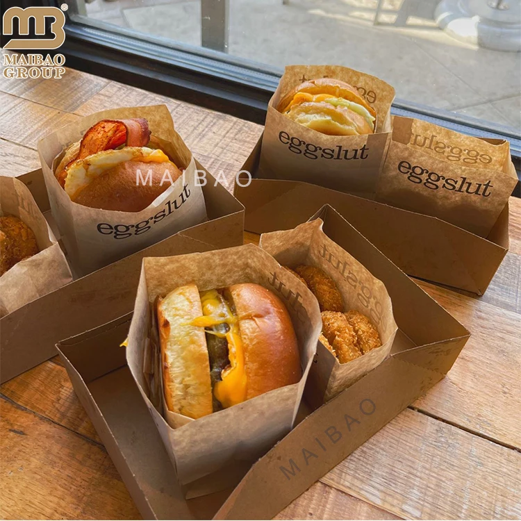 Упаковочный пакет с жиронепроницаемым покрытием на заказ с принтом на вынос для фаст-фуда, сэндвича, хлеба, гамбургера, жареной курицы, бумажных пакетов