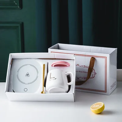 Изоляционная кружка с логотипом на заказ, термостат с подогревом 55 градусов, чашка с молоком, кофейная кружка, подарочный набор