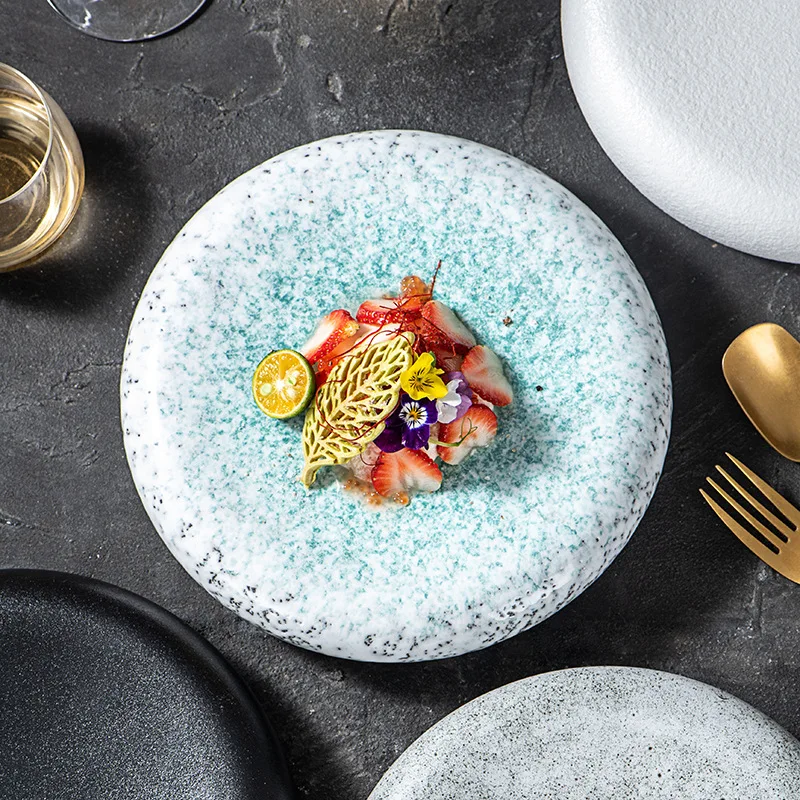 Керамическая тарелка для сашими в японском стиле с каменным узором Креативная тарелка для ужина Панси в форме барабана Десертная тарелка в западном стиле