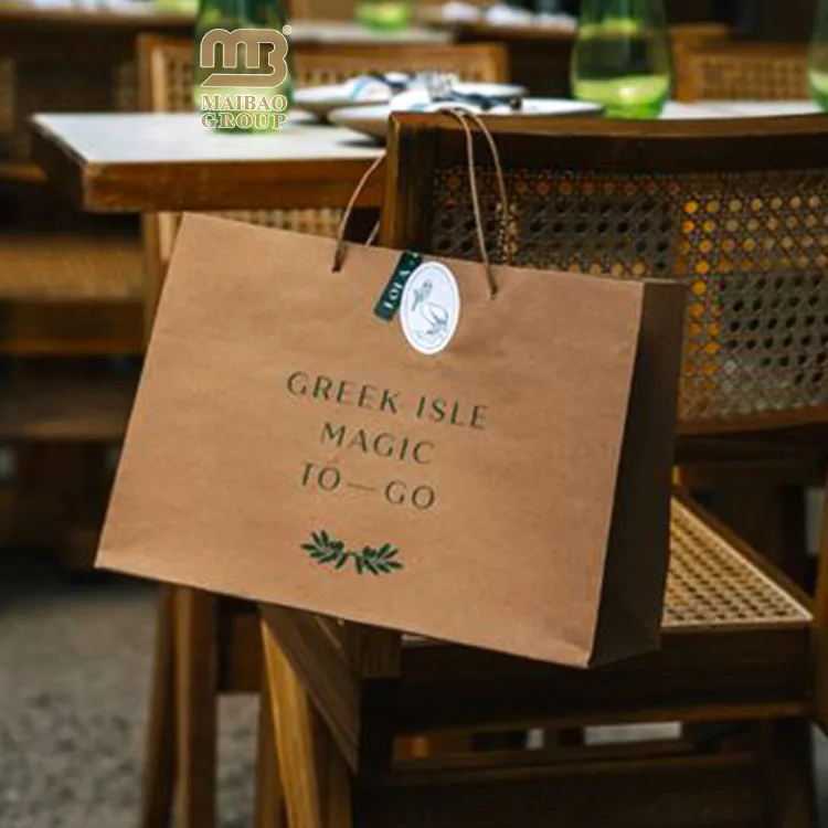 Оптовый перерабатываемый бумажный пакет для пищевых продуктов. Изготовленный на заказ принт с логотипом. Бумажные пакеты для еды на вынос. Эко-ланч на вынос. Крафт-бумажный пакет с ручкой.
