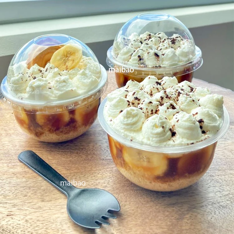 Фабричные пластиковые стаканчики из ПЭТ на 12 унций с логотипом Одноразовые U-образные полипропиленовые стаканчики для пустыни на 5 унций с крышкой Прозрачные пластиковые стаканчики для пудинга на заказ 90 мм