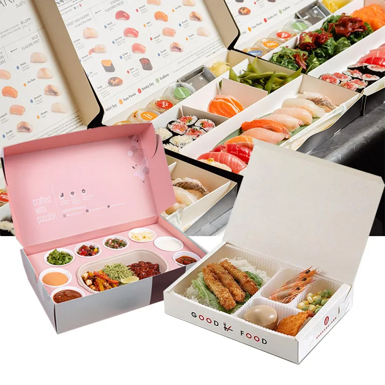 Напечатанные на заказ экологически чистые ресторанные крафт-бумаги, контейнеры для обеда на вынос, упаковка для еды, японская коробка для суши, бенто на вынос