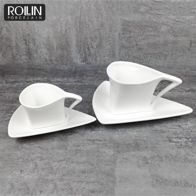 Керамические кофейные чашки, уникальный дизайн, фарфоровые кофейные чашки треугольной формы и блюдце, керамический набор чашек для кофе эспрессо