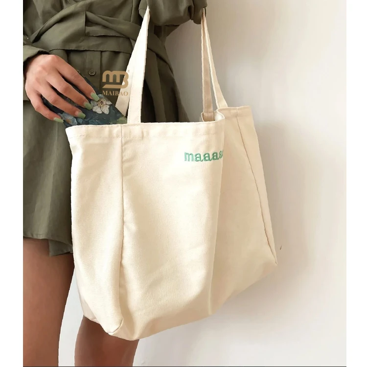 Оптовая многоразовая большая сумка из хлопка с логотипом для путешествий и покупок из хлопка с застежкой-молнией Эко-холщовая сумка-тоут с внутренними карманами